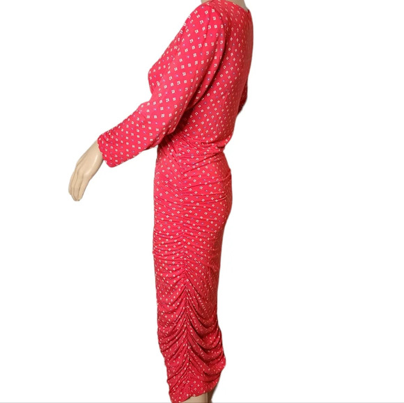 Anthropologie Moulinette Soeurs Stretch Jersey Midi Red Floral Ruched Midi Dress - Picture 9 of 16